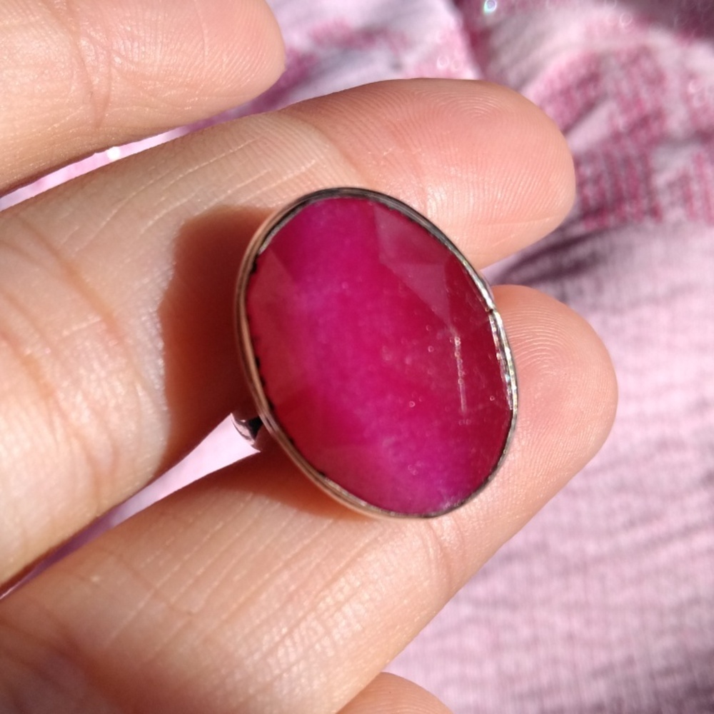 Simulated Faceted Ruby Silver Plated Gemstone Ring - image 2